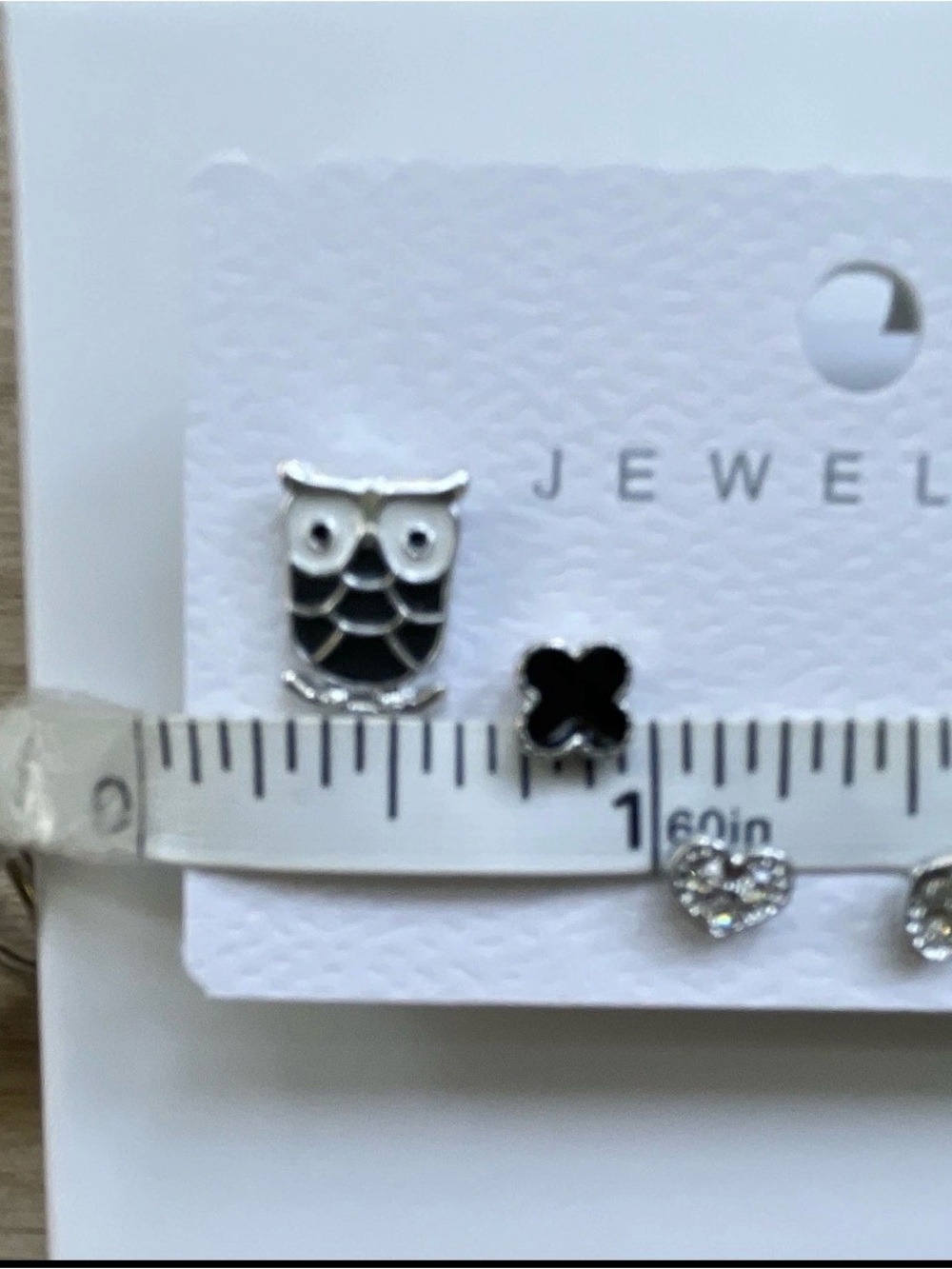 925 Sterling Silver Owl, Black Clover & Heart Earring Set - 3 Pairs - Picture 5 of 7
